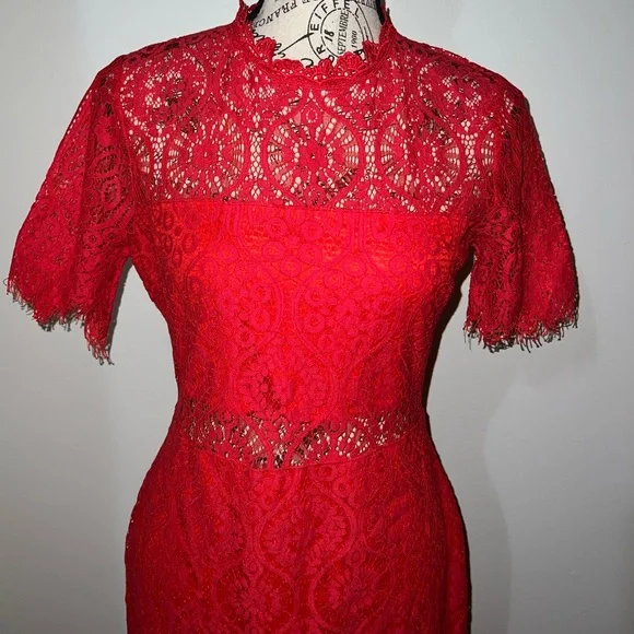 Lulus Remarkable Red Lace Dress/Shirt Sleeve/Cocktail/Size M - Picture 2 of 13